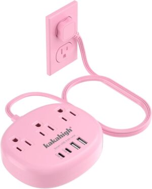 Pink Extension Cord with Surge Protected 1080J - 5 FT Pink Extension Cord with Surge Protected 1080J - 5 FT Flat E...