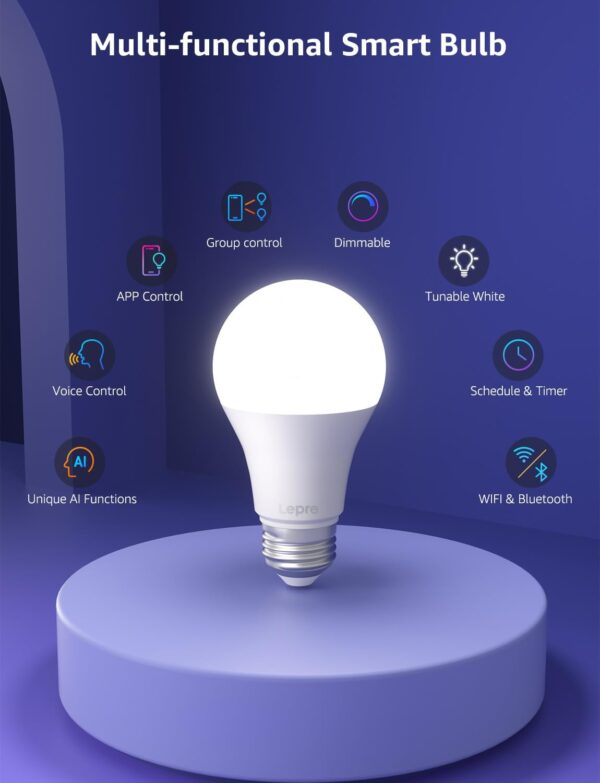 610CIZny2vL._AC_SL1500_.jpg Lepro B1 AI Smart Light Bulbs - WiFi & Bluetooth RGBWW Color...