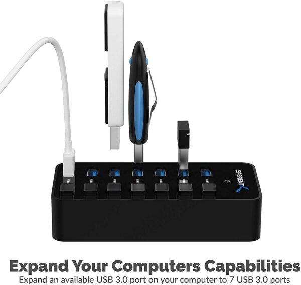 613pUtQvMPS._AC_SL1500_.jpg SABRENT 36W 7 Port USB 3.0 Hub with Individual Power Switche...