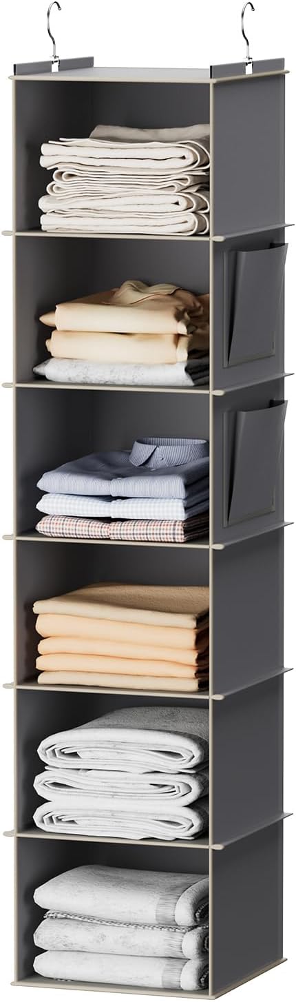 Hanging Closet Organizer and Storage, 6-Shelf Closet Hanging...