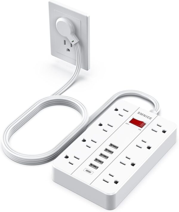 Power Strip with USB,Surge Protector Flat Plug with 8 Widely...