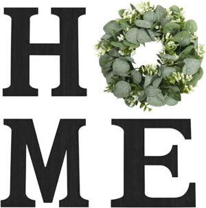 Wood Home Sign with Artificial Eucalyptus Wreath for O, Hang... Wood Home Sign with Artificial Eucalyptus Wreath for O, Hang...