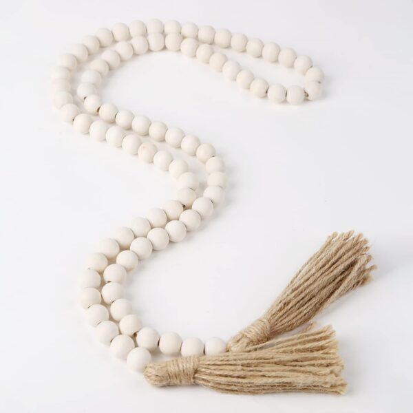 Farmhouse Beads 58in Wood Bead Garland with Tassels Rustic C...