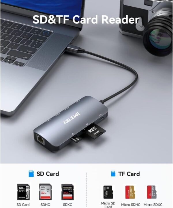 61H6nybSwL._AC_SL1500_.jpg ABLEWE USB C Hub Ethernet, 8 in 1 Multiport USB C to HDMI Ad...