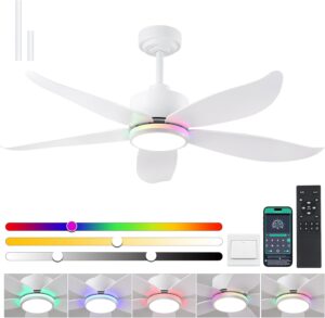 48" Ceiling Fans with RGB Lights and Remote/APP Control, Mod...