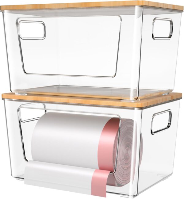 2 Pack Trash Bag Holder with Bamboo Lid, Stackable Trashbag 2 Pack Trash Bag Holder with Bamboo Lid, Stackable Trashbag ...