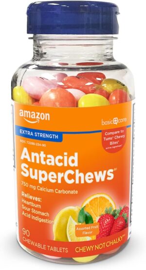 Amazon Basic Care Extra Strength Antacid SuperChews Chewable... Amazon Basic Care Extra Strength Antacid SuperChews Chewable...