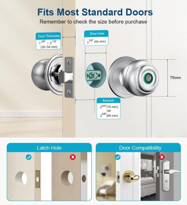 Fingerprint Door Lock, Smart Fingerprint Door Knob with Lock...