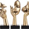 3 Pcs Thinker Small Statue Set - Golden Black Abstract Art S...