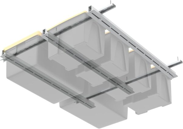 Overhead Tote Storage Rail System, Garage Ceiling Bin Storag... Overhead Tote Storage Rail System, Garage Ceiling Bin Storag...