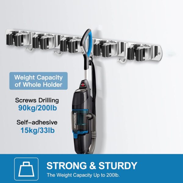 61nXvWSZxJL._AC_SL1500_.jpg IMILLET 2 Pack Wall Mount Broom Holder Stainless Steel 5 Rac...