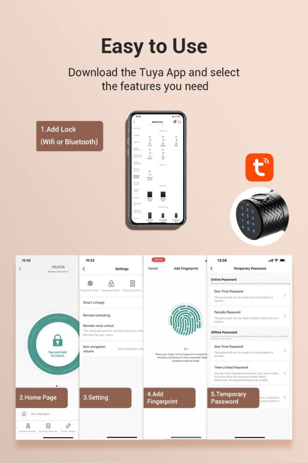 Smart Fingerprint Door Knob with Keypad, Keyless Touchscreen...