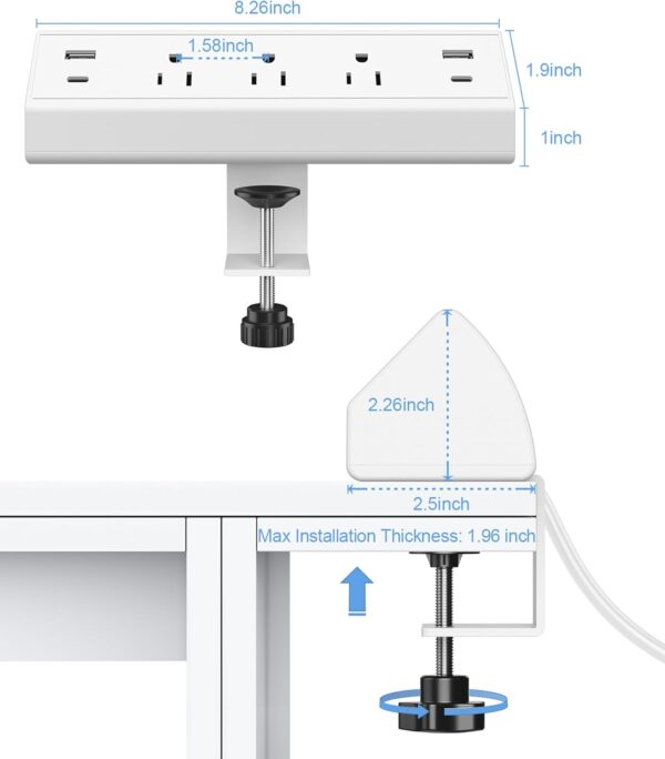 61z08zYXh9L._AC_SL1500_.jpg Desk Clamp Power Strip USB C,40W Fast Charging Station,2 PD ...