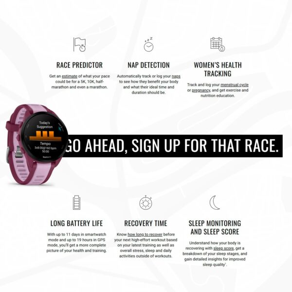 71btNRwXML._AC_SL1500_.jpg Garmin Forerunner 165 Music GPS Running Smartwatch (Berry-Li...