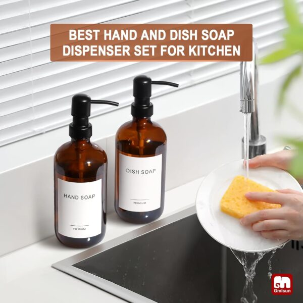 GMISUN Amber Glass Soap Dispenser, 2 Pack Bathroom Hand Soap...