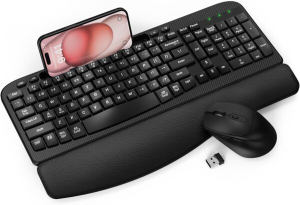 Wireless Keyboard and Mouse Combo, Wave Keys Computer Ergono... Wireless Keyboard and Mouse Combo, Wave Keys Computer Ergono...