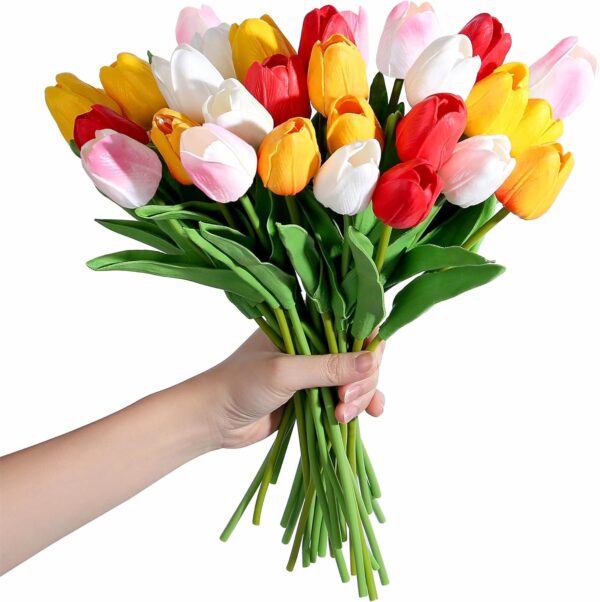 SITUMEIZI Fake Flowers Tulips Artificial Silk Flower 15pcs R...