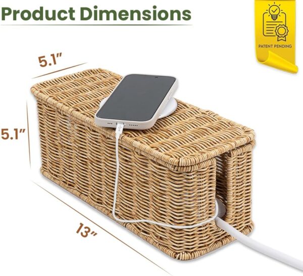 Cable Management Box, Handmade Rattan Cable Organizer, 2 Ope...