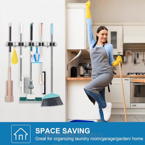 716Xd4sdWmL._AC_SL1500_.jpg IMILLET 2 Pack Wall Mount Broom Holder Stainless Steel 5 Rac...