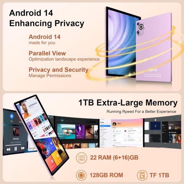 717YTpzUpOL._AC_SL1500_.jpg 2025 Android 14 Tablet, 22GB RAM+128GB ROM+1TB Expand, 8000m...