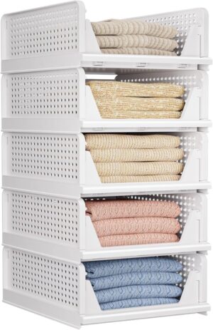 5 Pack Folding Closet Organizers Storage Box, Stackable Stor... 5 Pack Folding Closet Organizers Storage Box, Stackable Stor...