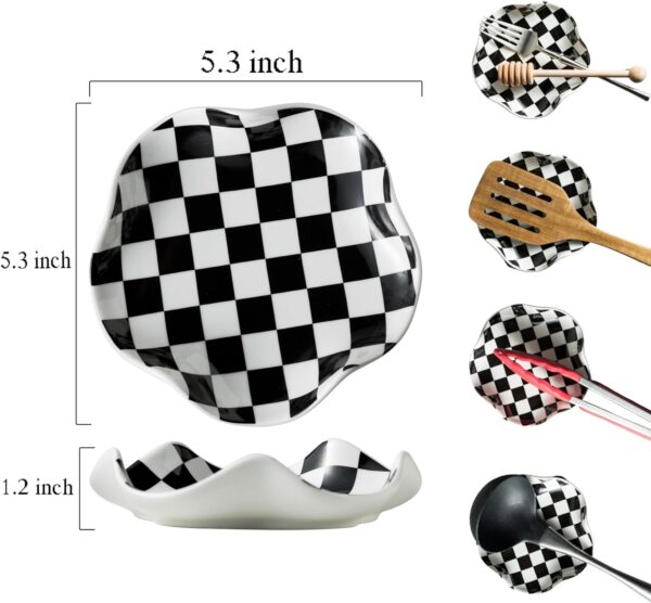 Spoon Rest for Stove Top, 5.3in Checkered Spoon Holder Utens...