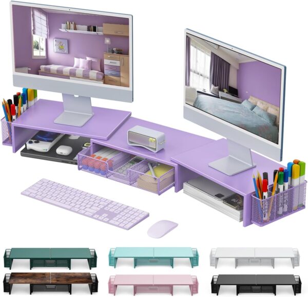 gianotter Dual Monitor Stand Riser, Desk Organizer With Draw...