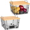 2 Set XXL Stackable Wire Basket with Bamboo Tops & 2 Set XXL Stackable Wire Basket with Bamboo Tops & Tag- Pant...