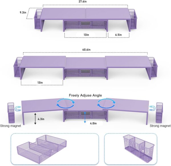 gianotter Dual Monitor Stand Riser, Desk Organizer With Draw...