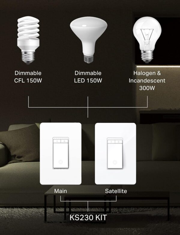 71PrqOQfQJL._AC_SL1500_.jpg Kasa Smart 3 Way Dimmer Switch KIT, Dimmable Light Switch Co...