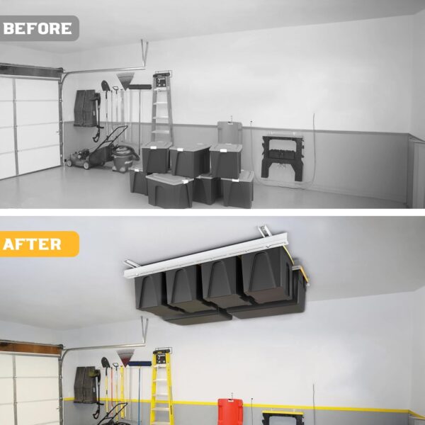 71Txw6BA1BL._AC_SL1500_.jpg Overhead Tote Storage Rail System, Garage Ceiling Bin Storag...