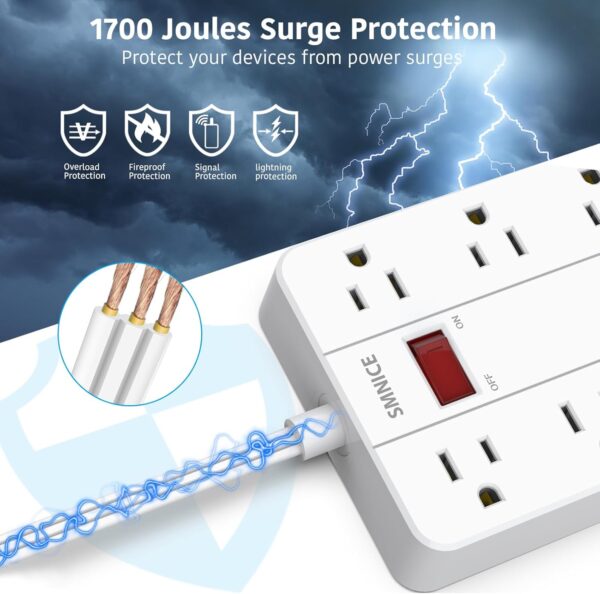 Power Strip with USB,Surge Protector Flat Plug with 8 Widely...