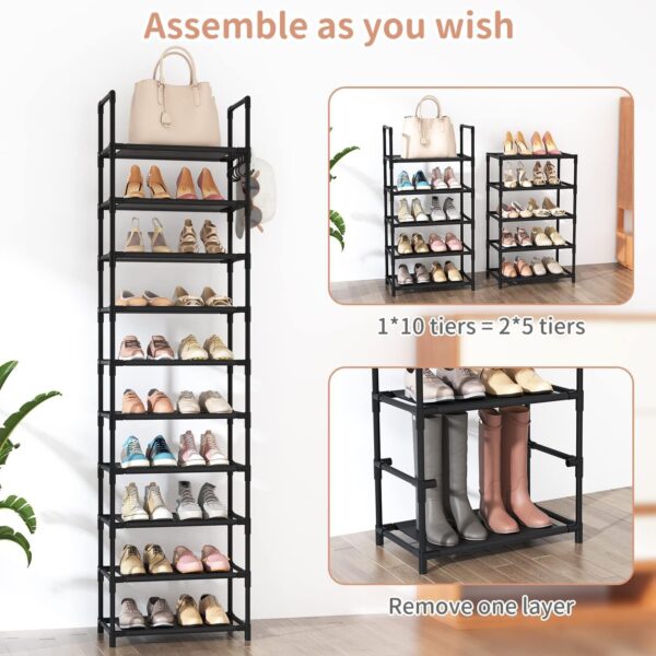 10 Tiers Tall Shoe Rack 20-25 Pairs Boots Organizer Storage ...