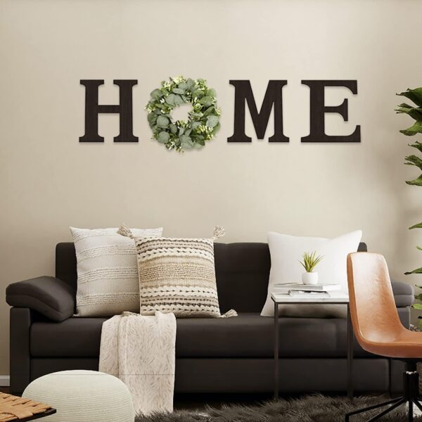 71XWomNmQnL._AC_SL1500_.jpg Wood Home Sign with Artificial Eucalyptus Wreath for O, Hang...