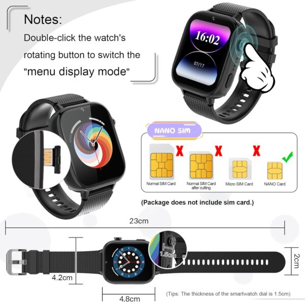 OKYUK 4G Smartwatch, Kids Watch for Kids with SIM Card, 47 E...