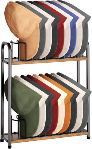 SWTYMIKI Hat Stand for Baseball Caps - 2 Tier Wood SWTYMIKI Hat Stand for Baseball Caps - 2 Tier Wood & Metal T...