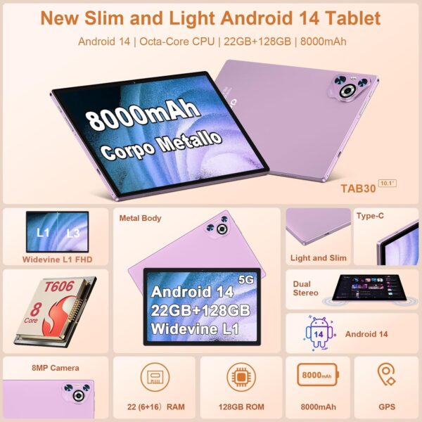 71dgUEQVMNL._AC_SL1500_.jpg 2025 Android 14 Tablet, 22GB RAM+128GB ROM+1TB Expand, 8000m...