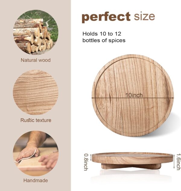 Round Decorative Tray Wood Bathroom Counter Organizer Farmho...