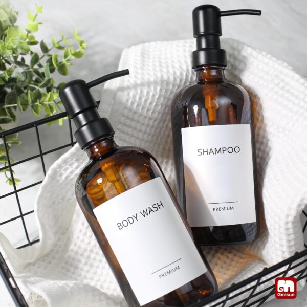 GMISUN Amber Glass Soap Dispenser, 2 Pack Bathroom Hand Soap...