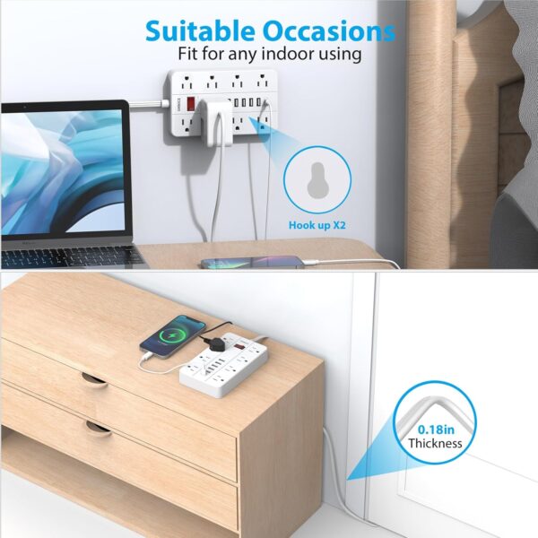 Power Strip with USB,Surge Protector Flat Plug with 8 Widely...