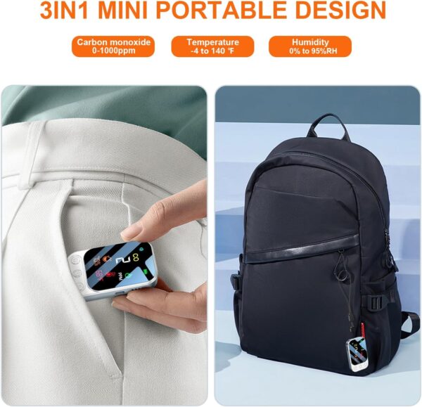 Portable Carbon Monoxide Detectors [3-in-1] Mini Size CO Mon...