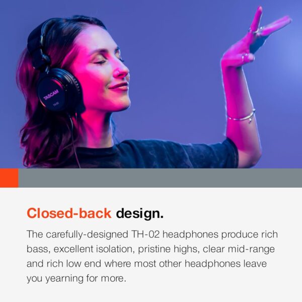 TASCAM TH-02 Professional Studio Monitor Headphones, Wired, ...
