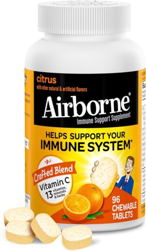 Airborne 1000mg Vitamin C Chewable Tablets with Zinc, Immune... Airborne 1000mg Vitamin C Chewable Tablets with Zinc, Immune...