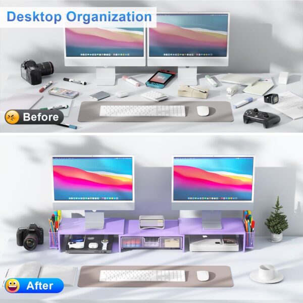 gianotter Dual Monitor Stand Riser, Desk Organizer With Draw...