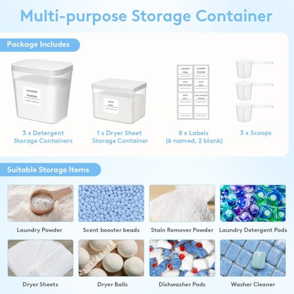 Lifewit 4 Pack 0.72 Gal Laundry Pods container & 0.5 Gal Dry...