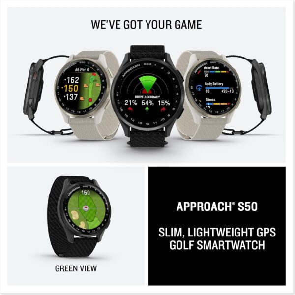 71rRlb9wcqL._AC_SL1500_.jpg Garmin Approach® S50, Advanced Golf GPS Smartwatch, AMOLED D...