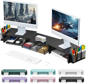 gianotter Dual Monitor Stand Riser, Desk Organizer With Draw... gianotter Dual Monitor Stand Riser, Desk Organizer With Draw...