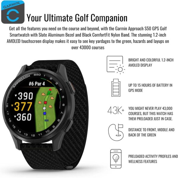 71vonTUqcJL._AC_SL1500_.jpg Garmin Approach S50 GPS AMOLED Golf Smartwatch (Slate Alumin...