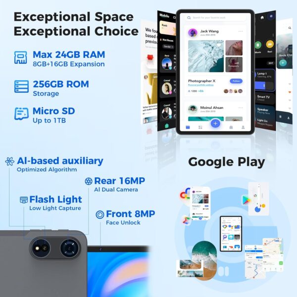 71z2mwvq44L._AC_SL1500_.jpg Tablet 12 inch Android 15 Tablets, 24GB(8+16)RAM+256 Storage...
