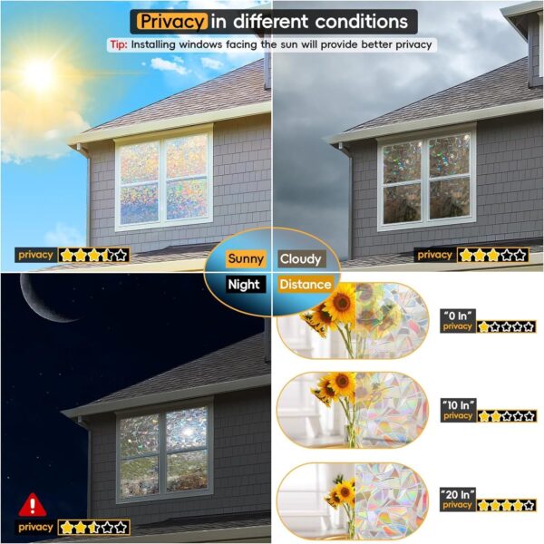 Rainbow Window Privacy Film with Cutting Reference Line, 3D ...